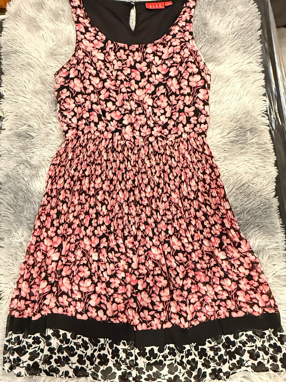 Elle Black Dress with Pink Floral Print Women